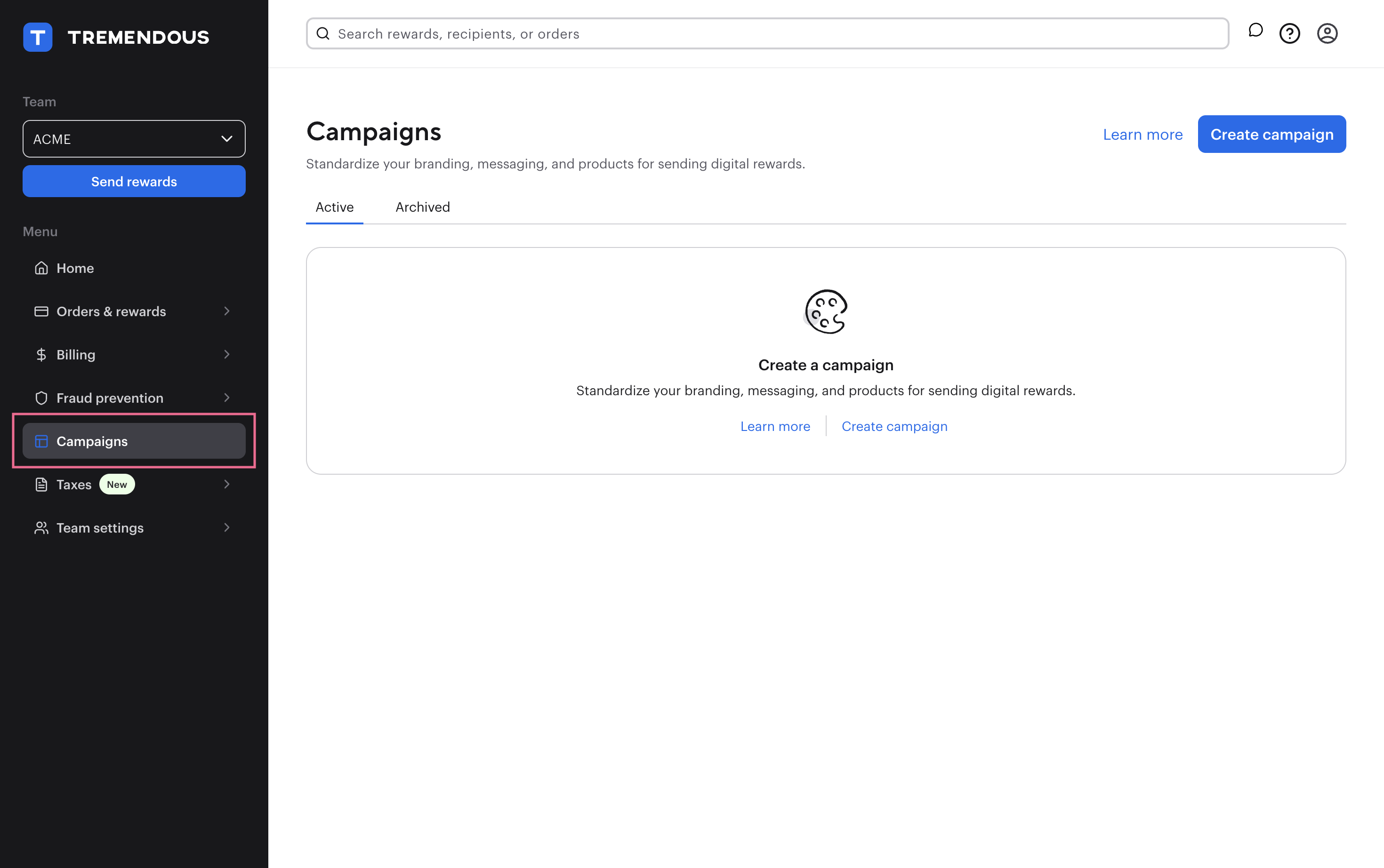 Creating a campaign in the dashboard