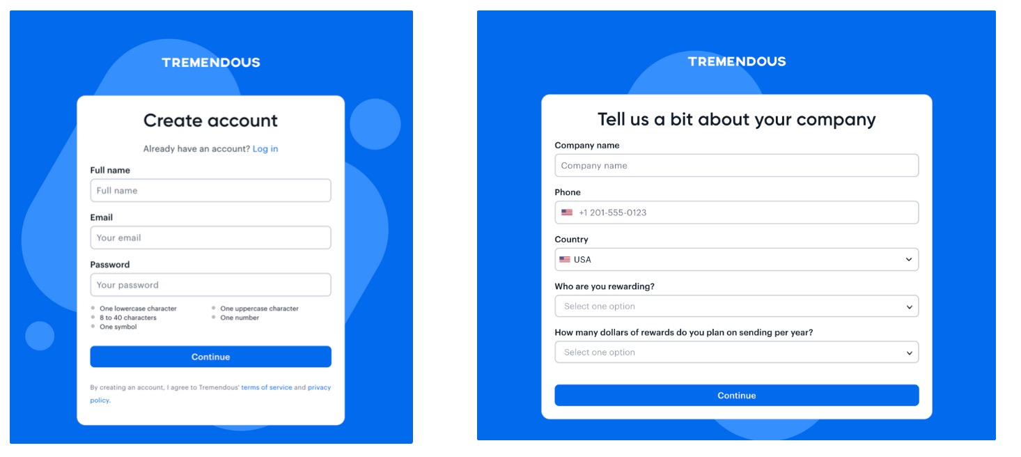 The Tremendous Sandbox signup form