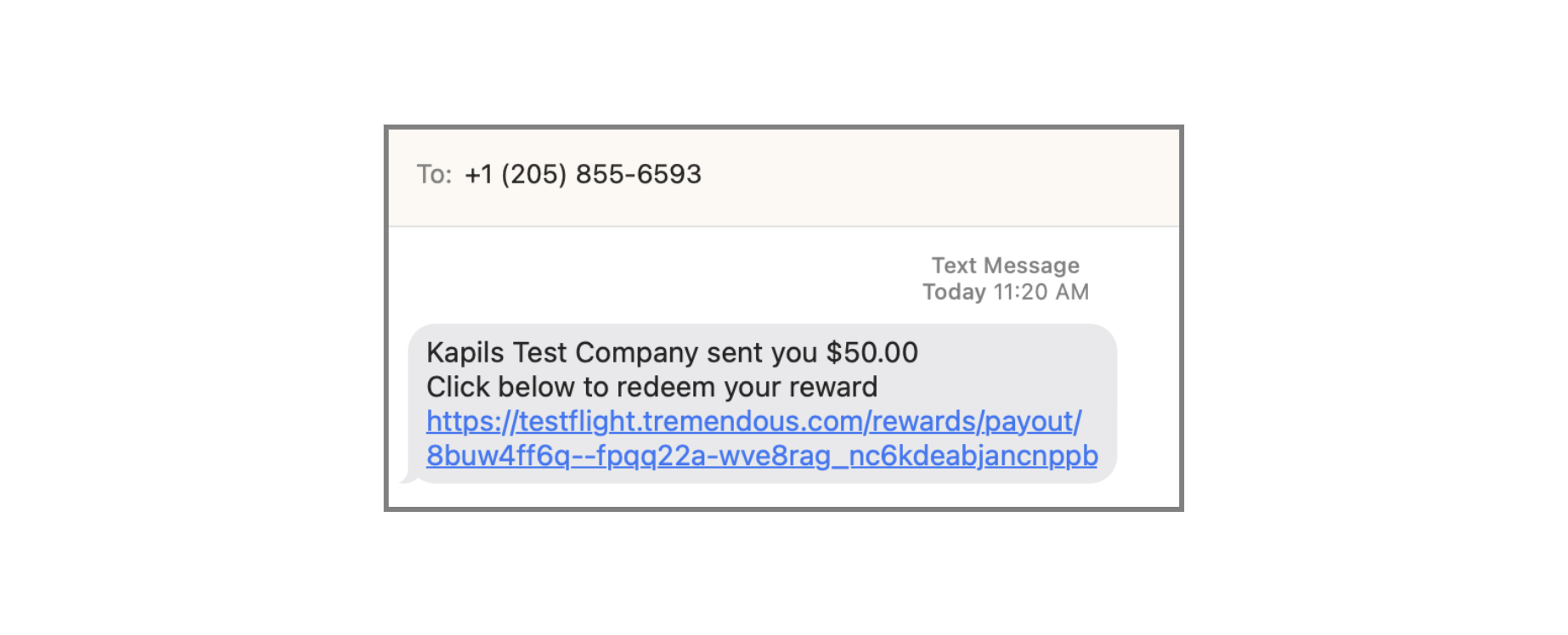 The reward SMS your recipient receives